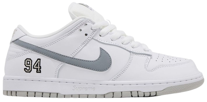 SB Dunk X Supreme White Metallic Silver (2025)